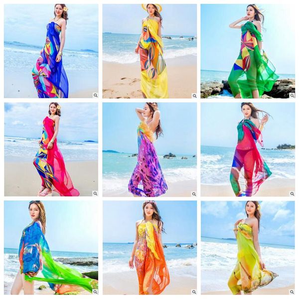 Traje de baño sexy para mujer Bikini Cover Ups Abrigos de moda Chal para tomar el sol Ropa de playa Vestidos de verano Estampado de protección solar Poncho Sarong Bufandas B3948