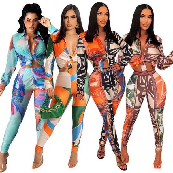 Femmes Sexy Deux Pièces Pantalon Ensemble Designer 2023 Nouveau Modèle Imprimé Costume De Mode Automne Et Printemps Tenues 4 Couleurs S-XXL