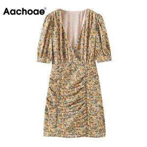 Femmes Sexy V cou Baldoyal Mini rétro Impression florale manches courtes robe élégante robe d'été Mesdames robes d'été Vestidos 210413