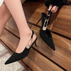 Femmes mouton 230 sandales été chaussures en cuir suédé pour bout pointu couverture de talon mince talons hauts strass S