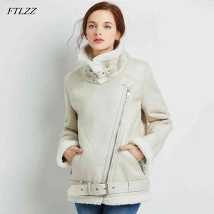 Femmes manteaux en peau de mouton hiver épaissir Faux cuir fourrure femme manteau doublure aviateur veste 210423