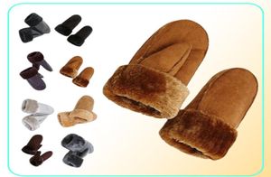 Guantes de piel de oveja para mujer, guantes gruesos para muñeca, guantes de invierno cálidos sin dedos, 6 colores, guantes de lana de cuero con adornos para senderismo Ridi2187824