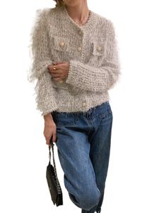 Vrouwen glinsterende bling mohair wol o-neck lurex gebreide een enkele borsten Desinger trui vest.