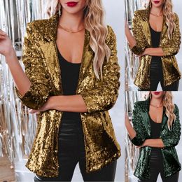 Femmes Squinny Sequins Blazer Casual Long Long Shimmer Glitter Party Breater Jacket Back Endrwear Sorwear Blazer Mujer 240513