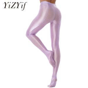 Femmes Pantyhose brillant brillant avec chaussette Yoga Pant legging sexy élasticité mince serrée pantalon de base pour femmes décontractées