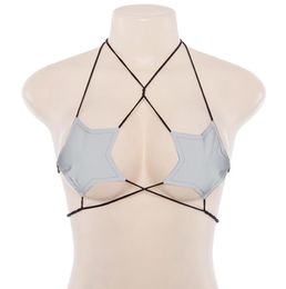 Vrouwen glanzende metallic star strappy buis crop top sexy camisole halter rave wrap rond bandeau bh veter bralette tank zwart wit