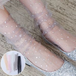 Vrouwen glanzende ster mesh sokken mode zachte transparante elastische korte sokken vrouwelijke solide kleur schattige vijfpuntige ster gedrukt
