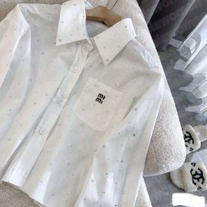 dames shirt designer blouse mode diamanten letter geborduurde grafische shirts casual korte revers topjas met knopen