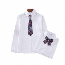 Femmes Chemise JK Style Lg Manches Solide Tops Blancs Avec Cravate Étudiants Japonais Coréen Femme Chemises Harajuku Style Été Busin q5CS #