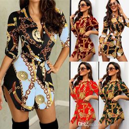 Femmes Chemise Sexy Blouses Manches Moyennes Chaîne Imprimer Robes Élégantes Casual Top Blusas Chemise Femme Tops Plus La Taille Vêtements Pour Femmes 3xl 4xl 5xl