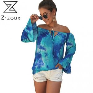 Vrouwen Shirt Slash Hals Flare Mouw Een Schouder Vrouw Blouses Shirts Lange Sexy Plus Size Zomer 210524