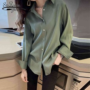 Femmes Chemises et chemisiers à manches longues à revers en mousseline de soie Blouse Mode Solide Bureau Style Dames Tops Blusas Mujer 7311 50 210427