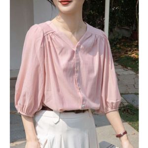 Femmes chemises chic Vêtements d'été 2024 Nouveau chemisier Dongdaemun Feme V Feme V Neck Loose