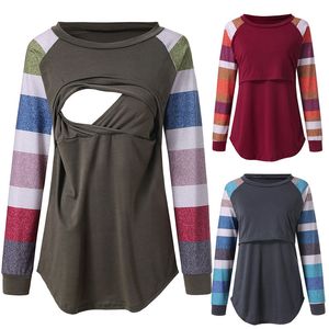 Mujeres Enfermería Tops Lactancia Lactancia Camiseta Maternidad Camisas Embarazadas Rayas Manga Larga Camisetas Verano Blusas Ropa de Mujer YFA880