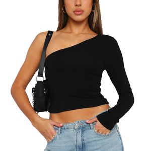 Femmes chemises One épaule sexy top à manches longues à manches longues ramins Slim Fit Blouses décontractées