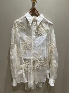 Damesoverhemden Lente- en zomerzijden Brunello-shirt met lange mouwen en lovertjes
