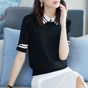 vrouwenoverhemden zomer lente Koreaanse kleding mode o-hals trui losse effen kleur casaul puff mouw trui ZZ0725 211018