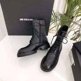 Chaussures Femme Ann Boots Demeulemeester Alec Combat Boots Noir Cuir Véritable À Lacets