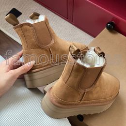 Femmes Chaussures Mode Bottes de Neige Dipper Australie Élastique Tricot Couture Chaussettes Chaudes Martin Moyen Plate-Forme Bottes Mi-tube Chaud À Lacets Laine Bottes D'hiver