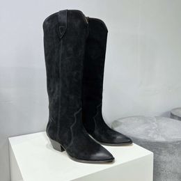 Chaussures femmes Isabel Denvee bottes Marant daim hauteur genou grand Paris mode parfait Denvee bottes originales en cuir véritable vraies Photos