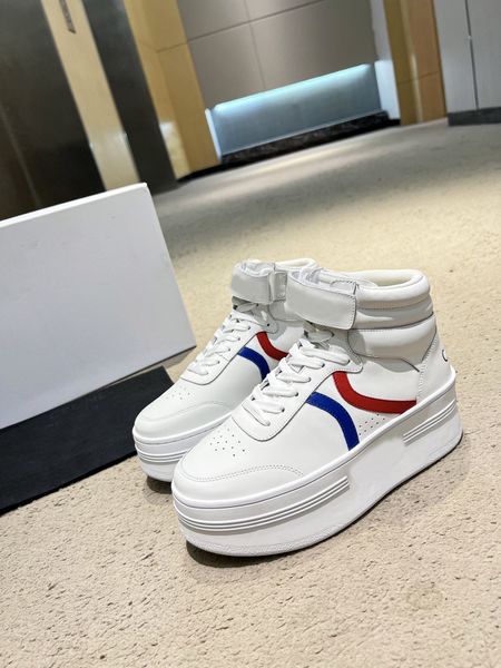 Baskets mi-bloc pour femmes, chaussures compensées en cuir de veau optique blanc/rouge/bleu, mode Paris Cool Stars, boîte originale 34-40