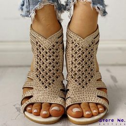 Sandales d'été en cuir PU pour femmes, chaussures à talons bas, gladiateur de styliste