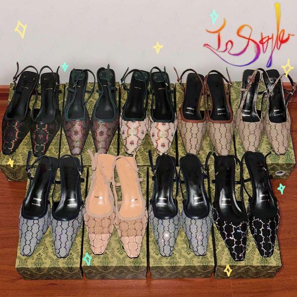 Zapatos de mujer Sandalias Slingback G Tacones de gatito Bomba Moda vintage Malla negra desnuda con cristales Motivo de diamantes de imitación brillantes Tamaño inspopular EUR 35-41