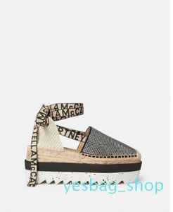 Chaussures féminines Stella McCartney Sandales Gaia Crystal Plateforme Espadrilles Microfoam Saw-Edge Sole Ribbon Lace-Up 34-40 ORIGINAL PERFECT Fashion Street Style