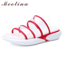 Dames schoenen zomer slippers transparant plat platform zachte open teen glijbanen dames casual sandalen rood roze maat 59 210517