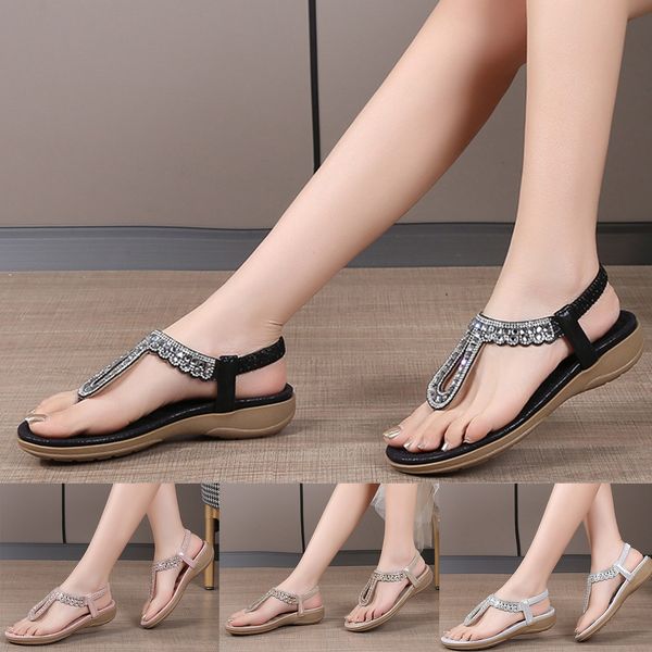 Zapatos de mujer Sas gruesas con sandalias de diamantes Sandalias casuales bohemias para mujeres Sandalias Huarache Mujeres 9 S Sandalias para mujeres 38