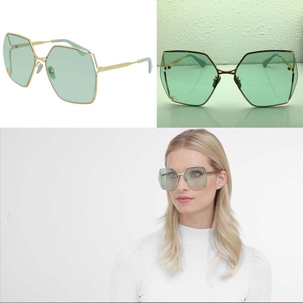 Femmes shopping lunettes top mode lunettes de soleil 0817S vert lentille carré mince métal demi-monture lunettes de soleil grade de haute qualité avec boîte d'origine
