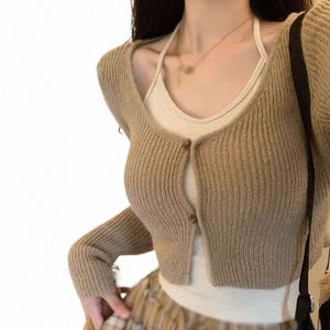 Cardigan court tricoté pour femmes, col en V, manches Lg, couleur unie, automne hiver, Slim, Sexy, pull de loisirs, Style de rue, P07x #