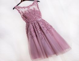 Mujeres vestidos de noche cortos 2021 vestidos de dama de honor de color rosa rosa polvorienta vestidos de fiesta de rodilla baratos de rodilla de encaje vestidos de fiesta incluso7942449