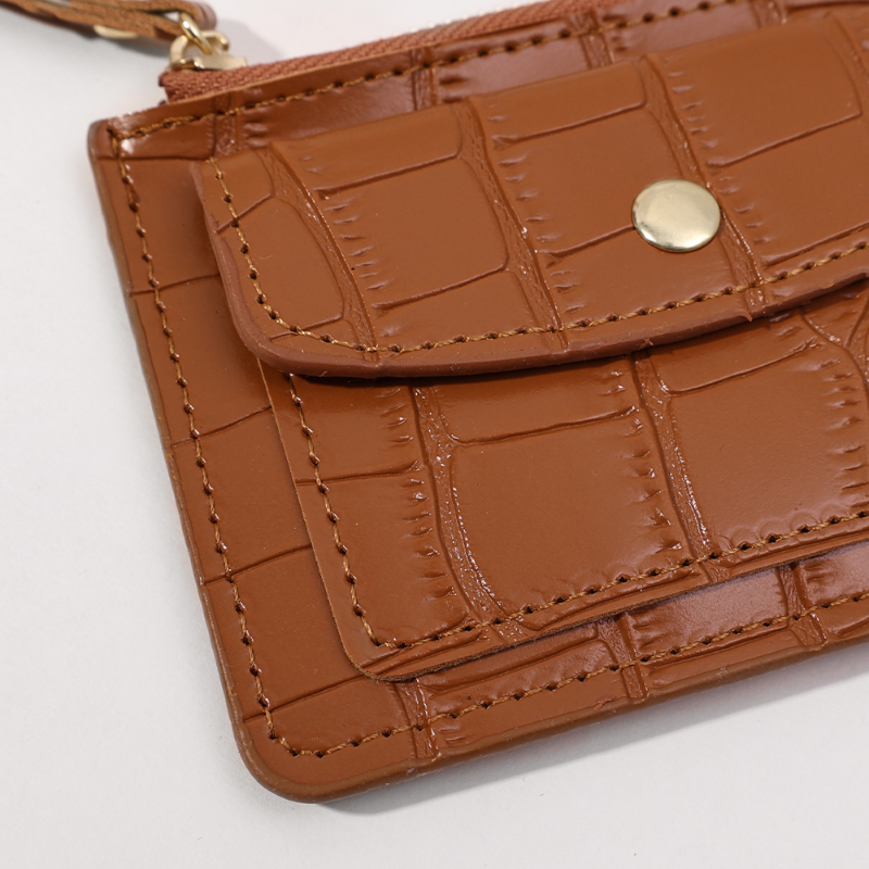 Kvinnor Korta handhållna plånbok Simple PU Leather Multi-Slot dragkedja Keychain Small Card Bag Holder Crocodile Mönstermynt Purses