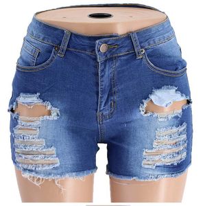 Dames korte jeans Sexy gescheurde gebleekte shorts Medium taille denim korte broek Kwastje magere slanke broek