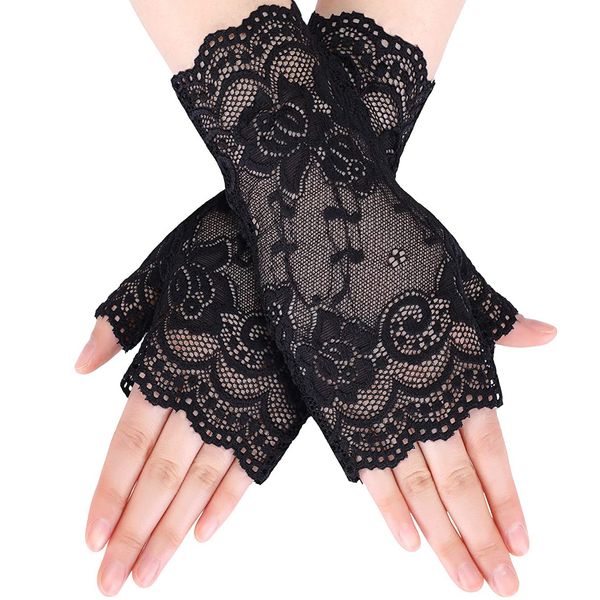 Women Short Lace Gloves Sunblock Fingerless Bridal Wrist Gloves Opera Evening Wedding Tea Party Prom Cosplay 22165