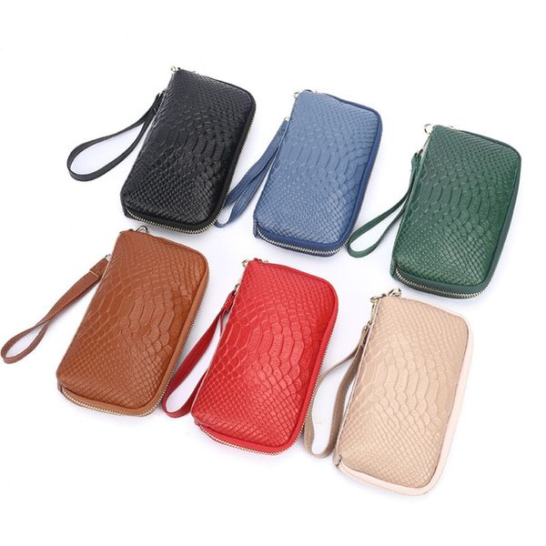 Cartera organizadora corta para mujer, Mini carteras con cerrojo de color sólido, bolsos para mujer, venta al por mayor, tarjeta de crédito, cuero genuino, negro/rojo/gris Q29X30