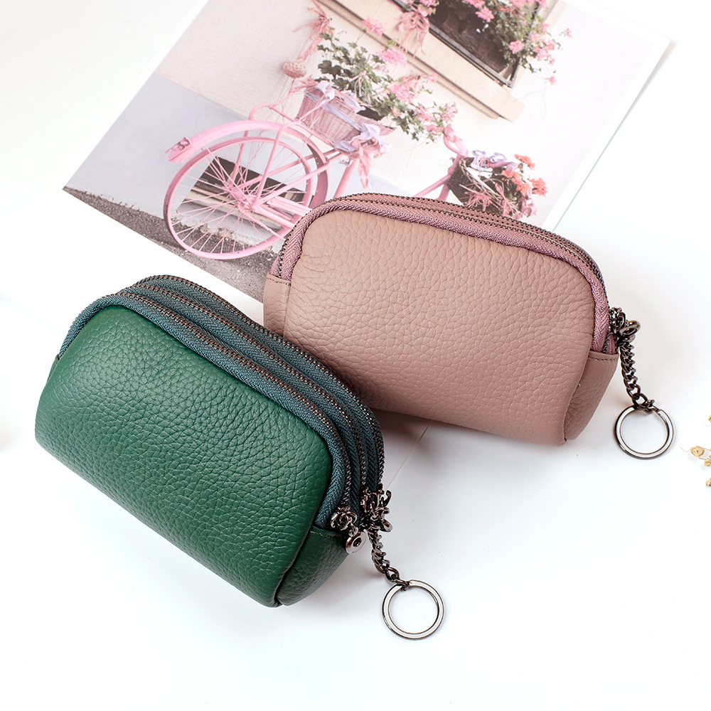 Women Short organizer wallet Solid color Hasp Mini Wallets Womens bags wholesale Credit Card Genuine leather light brown L71
