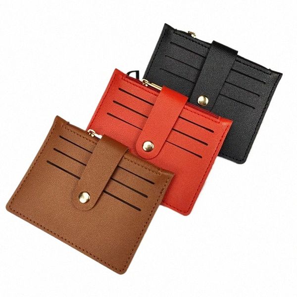 Women Short PU Leather Card Sporter Billet de la tarjeta Slim HASP Case BUSin Credit Id Card Organizador Zipper Small Coin Purse Pouch 44lb#