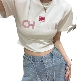 Mujeres Logotipo de manga corta Carta de impresión Bloque de color Navel Diseñador Camisetas de recorte SML SML