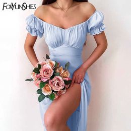 Dames Korte Mouw Zomer Jurk Strapless Slash Neck Sexy Chiffon Jurken Festival Party Club Outfits Vestidos formaliseert Robe 210709