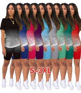 Dames korte mouw tracksuits Designer Tweede stuk outfits Casual Sports T -shirt Biker Plus size dames gradiëntkleding SXXXXL9123480
