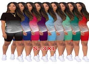 Vrouwen korte mouw tracksuits Designer Tweede stuk Outfits Casual Sports T -shirt Biker Plus size dames gradiëntkleding SXXXXL9028207