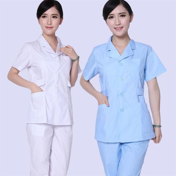 Femmes manches courtes col cranté gommage hôpital travail uniforme vêtements clinique dentaire salon de beauté hauts quatre couleurs255U