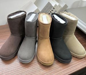 Bottes de neige courtes pour femmes Aus 5825 Shearling Bootie Casual Doux confortable en peau de mouton garder au chaud bottes chaussures avec boîte carte sac à poussière Beaux cadeaux