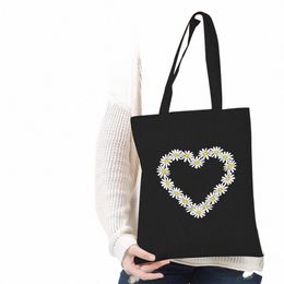 Bolso de hombro de las mujeres Bolso de lona Harajuku Shop Bags 2020 Nuevo Fi Bolsos casuales Bolsos de comestibles Tote Girls Daisy Impresión i9nr #