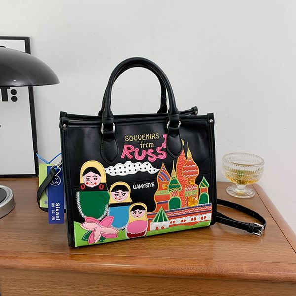 Bolsos de hombro para mujer, 4 colores, diseño de nicho, bolsos de cuero grueso, gran capacidad, color a juego, bolso de mano a la moda, bolso con bordado de Joker diario 7263 #