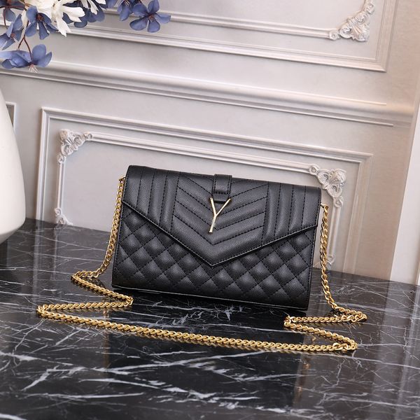 Femmes Sacs à Bandoulière Sac À Main Granulaire Texturé En Cuir Véritable Matériel Chaîne Sac À Main Dames Cassandre Designer Sac À Bandoulière Caviar Multi Card Wallet Noir