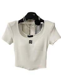 Femmes à col épaule U-cou U-coulles à manches courtes à manches Coton Tift Logo Logo Broidery Designer T-shirts Tops Crops SMLXL