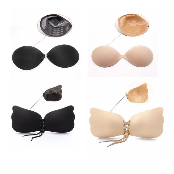 Femmes Silicone Soutien-Gorge Push Up Soutien-Gorge Sans Bretelles Dos Nu Auto-Adhésif Gel Couverture Papillon Aile Invisible Soutiens-gorge Mamelon Couverture Sein Pad GGA2020 M